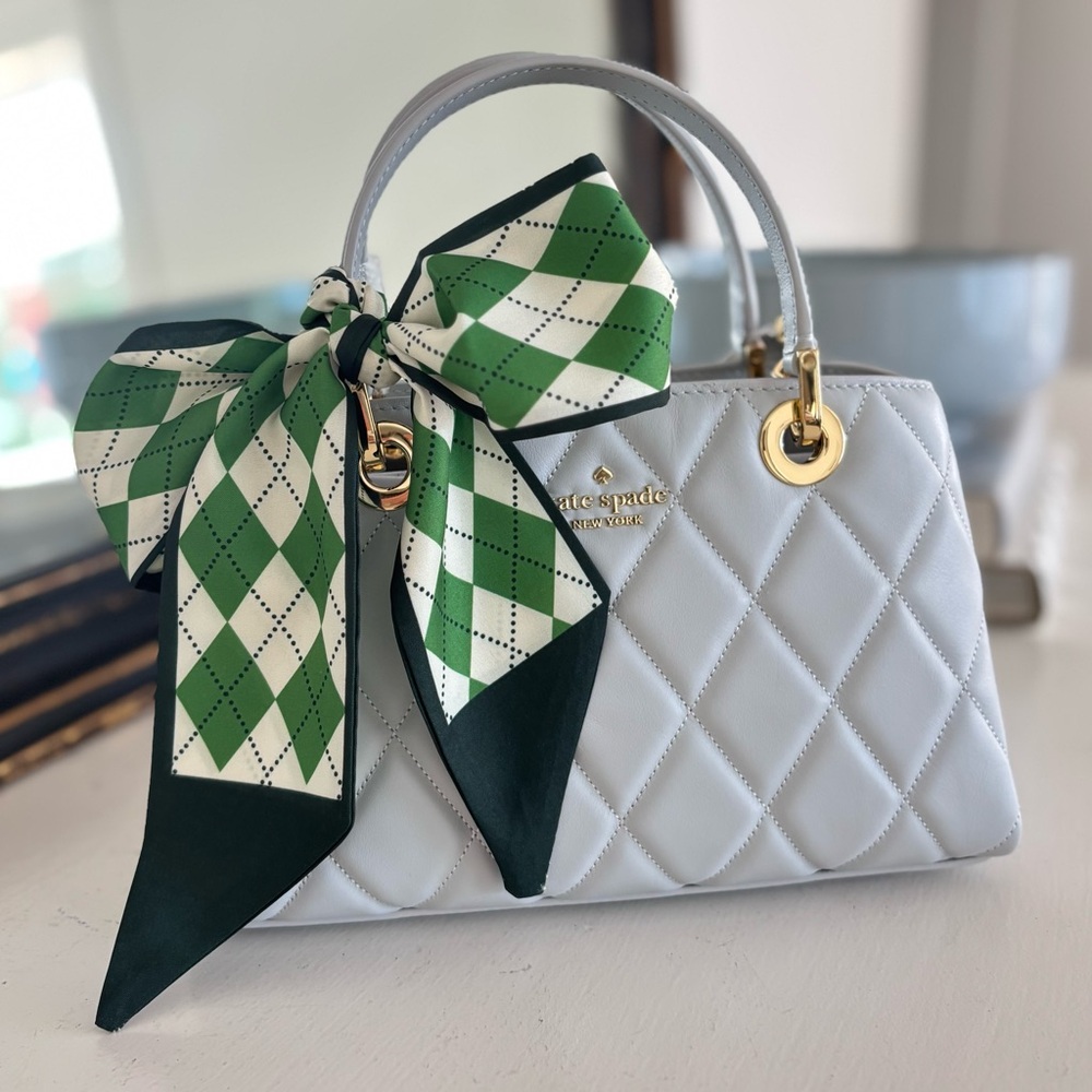 KATE SPADE Satchel Leather Quilted Handbag White Stone Path Light Grey Purse - Picture 7 of 15